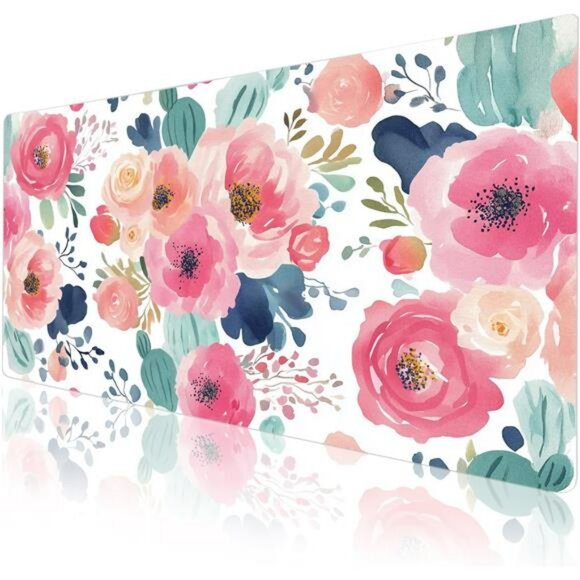 Large Pink Floral Desk Mat Mouse Pad Waterproof PU Leather Computer Desk Cover - Picture 7 of 8